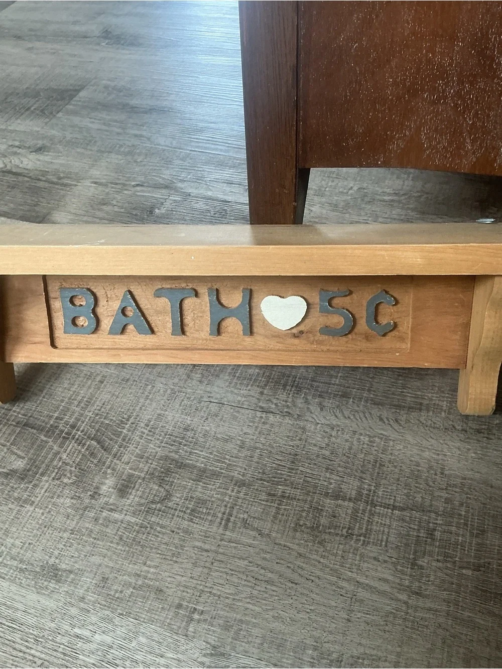 Vintage Handmade Bathroom Wooden Wall Shelf 'Bath 5 Cents' Rustic Country Cabin